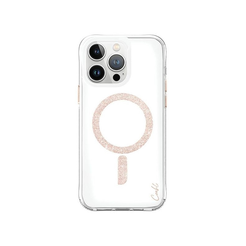 UNIQ Coehl Glace Magnetic Charging dėklas, skirtas iPhone 15 Pro - rožinė ir auksinė