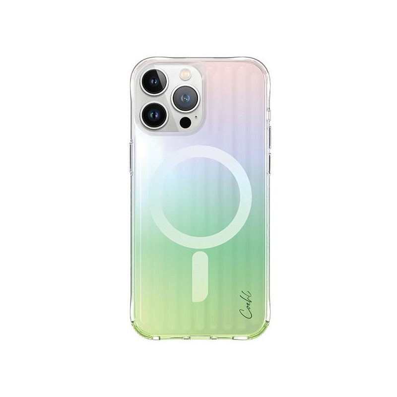 UNIQ Coehl Linear Magnetic Charging dėklas, skirtas iPhone 15 Pro - vaivorykštis