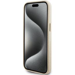 Guess Glitter Glossy Script dėklas iPhone 15 - auksinis