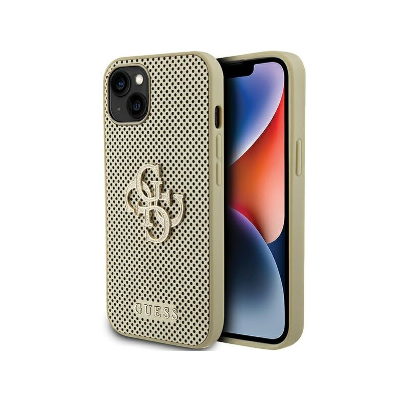 Guess Perforated 4G Glitter dėklas iPhone 15 - auksinis