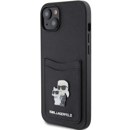Karl Lagerfeld Saffiano Cardslot Karl&Choupette Metal Pin dėklas iPhone 15 - juodas