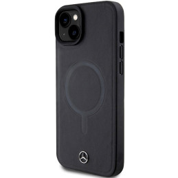 Mercedes Smooth Leather MagSafe dėklas iPhone 15 Plus - juodas