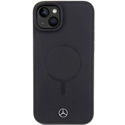 Mercedes Smooth Leather MagSafe dėklas iPhone 15 Plus - juodas