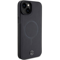 Mercedes Smooth Leather MagSafe dėklas iPhone 15 Plus - juodas