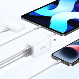 Ugreen CD244 65W USB-A / 2x USB-C GaN greitas įkroviklis – baltas