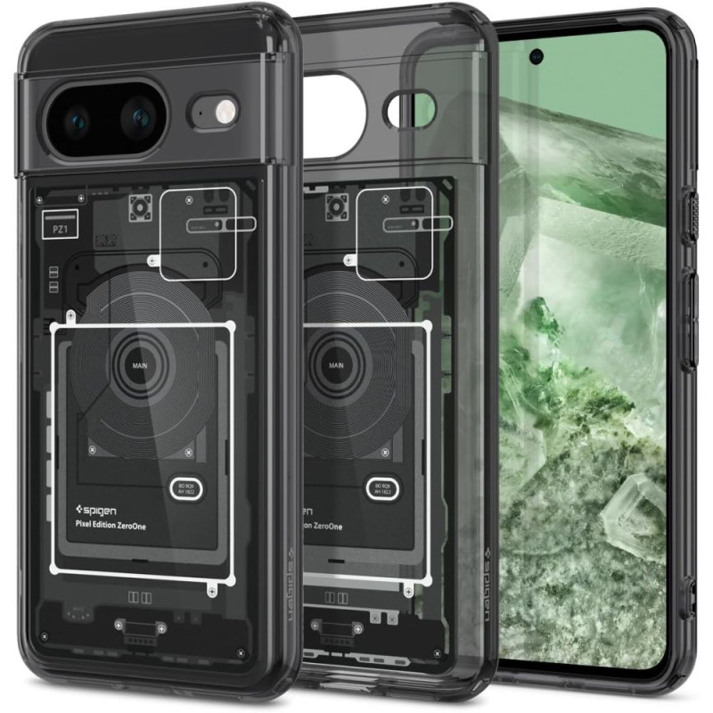 „Spigen Ultra Hybrid“ dėklas, skirtas „Google Pixel 8“ – tamsiai pilkas (nulio vieno raštas)