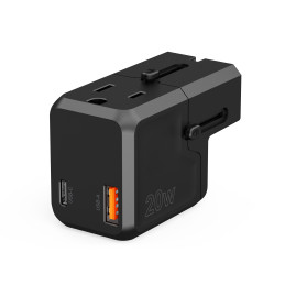Choetech PD6038 USB-C USB-A PD 20W kelioninis įkroviklis USA EU UK AU – juodas