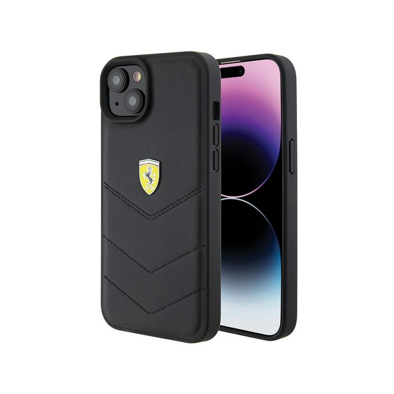 Ferrari Quilted Metal Logo dėklas, skirtas iPhone 15 Plus - juodas