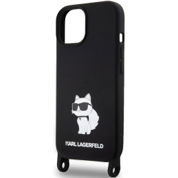 Karl Lagerfeld Crossbody Silicone Choupette dėklas iPhone 15 - juodas