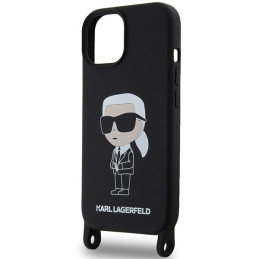 Karl Lagerfeld Crossbody Silicone Ikonik dėklas iPhone 15 - juodas