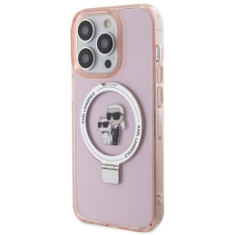 Karl Lagerfeld Ring Stand Karl&Choupette MagSafe dėklas iPhone 15 Pro - rožinis
