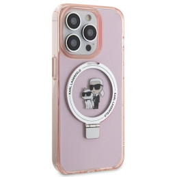 Karl Lagerfeld Ring Stand Karl&Choupette MagSafe dėklas iPhone 15 Pro - rožinis