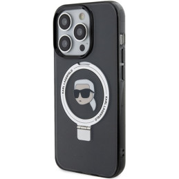 Karl Lagerfeld Ring Stand Karl Head MagSafe dėklas iPhone 15 Pro - juodas