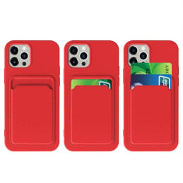Kortelių dėklas, silikoninis piniginės dėklas su kišene kortelėms ir dokumentams, skirtas iPhone 11 Pro Max, raudonas