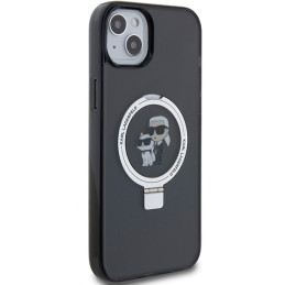 Karl Lagerfeld Ring Stand Karl&Choupette MagSafe dėklas iPhone 15 Plus - juodas