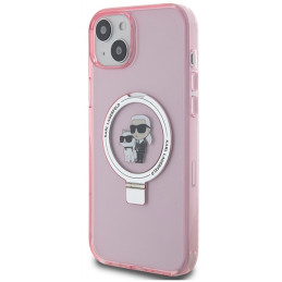 Karl Lagerfeld Ring Stand Karl&Choupette MagSafe dėklas iPhone 15 - rožinis