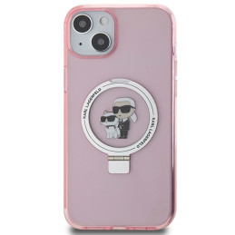 Karl Lagerfeld Ring Stand Karl&Choupette MagSafe dėklas iPhone 15 - rožinis