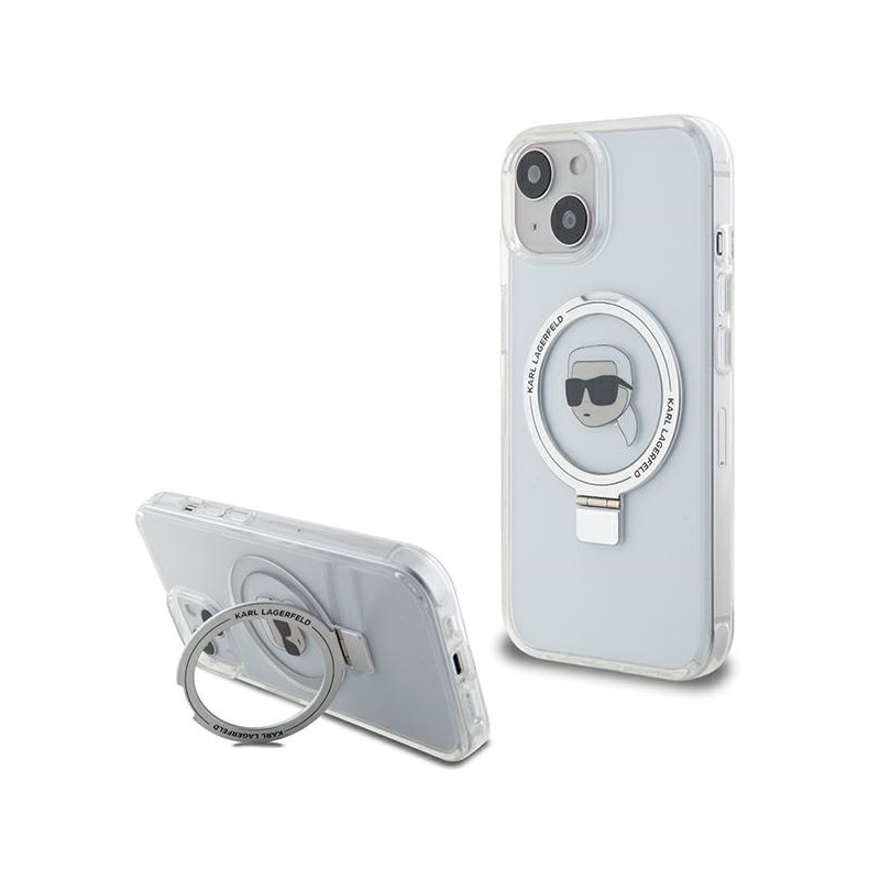 Karl Lagerfeld Ring Stand Karl Head MagSafe dėklas iPhone 15 - baltas