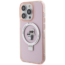 Karl Lagerfeld žiedinis stovas Karl&Choupette MagSafe dėklas iPhone 15 Pro Max - rožinis