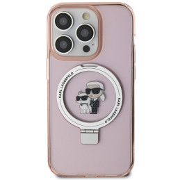 Karl Lagerfeld žiedinis stovas Karl&Choupette MagSafe dėklas iPhone 15 Pro Max - rožinis