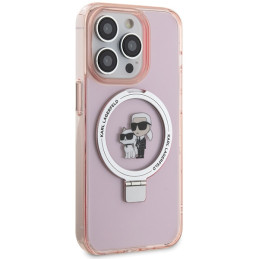 Karl Lagerfeld žiedinis stovas Karl&Choupette MagSafe dėklas iPhone 15 Pro Max - rožinis
