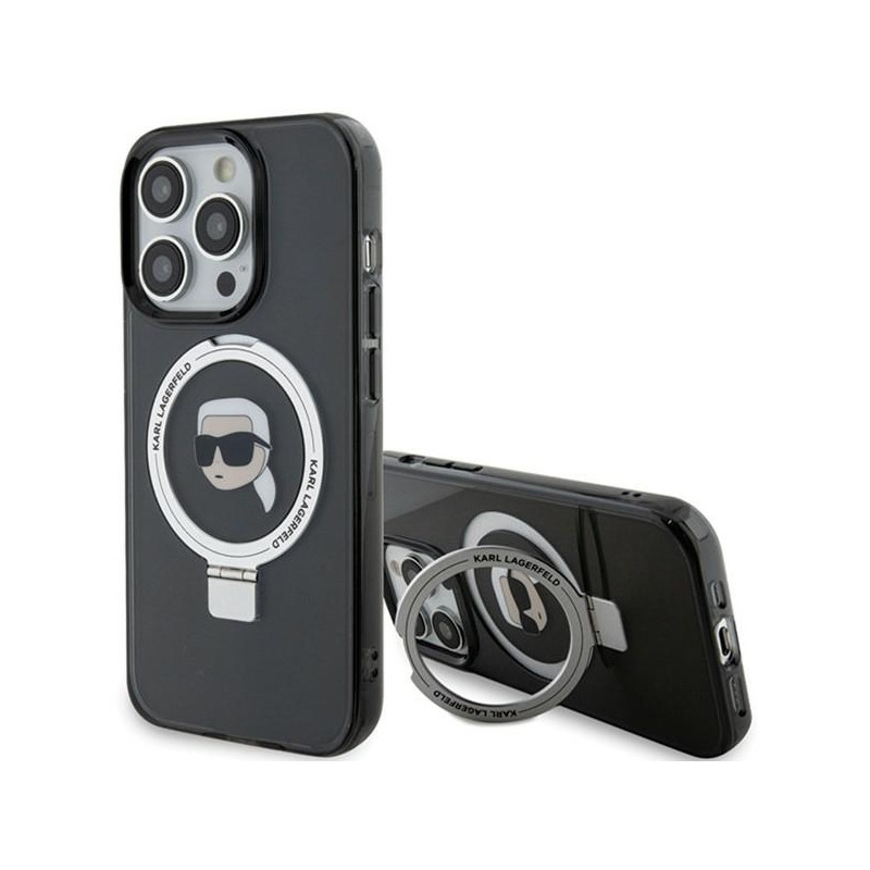 Karl Lagerfeld Ring Stand Karl Head MagSafe dėklas iPhone 15 Pro Max - juodas