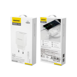 Dudao A4EU USB-A 2.1A sieninis įkroviklis - baltas + USB-A - mikro USB laidas