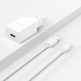 Dudao A4EU USB-A 2.1A sieninis įkroviklis - baltas + USB-A - mikro USB laidas