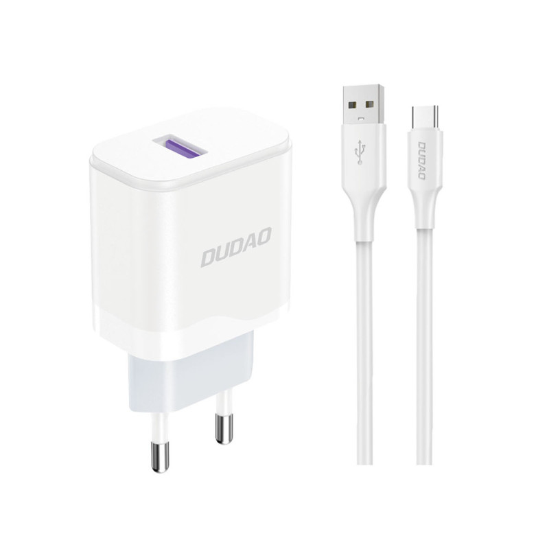 Dudao A20EU USB-A 18W tinklo įkroviklis - baltas + USB-A - USB-C laidas