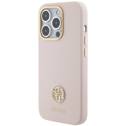Guess Silicone Logo Strass 4G dėklas iPhone 15 Pro - šviesiai rožinis