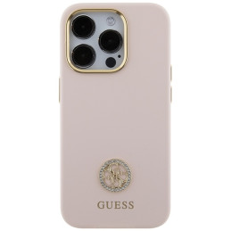Guess Silicone Logo Strass 4G dėklas iPhone 15 Pro - šviesiai rožinis