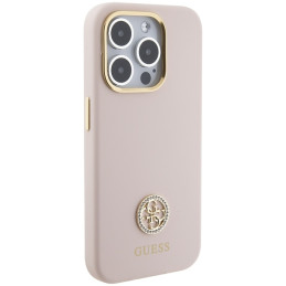 Guess Silicone Logo Strass 4G dėklas iPhone 15 Pro - šviesiai rožinis