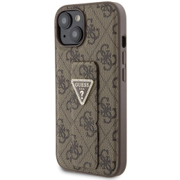 Guess Grip Stand 4G Triangle Strass dėklas iPhone 15 - rudas