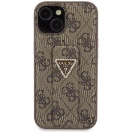 Guess Grip Stand 4G Triangle Strass dėklas iPhone 15 - rudas