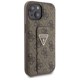 Guess Grip Stand 4G Triangle Strass dėklas iPhone 15 - rudas