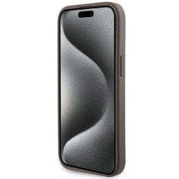 Guess Grip Stand 4G Triangle Strass dėklas iPhone 15 - rudas