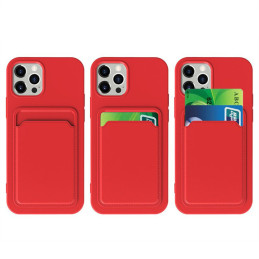 Kortelių dėklas, silikoninis piniginės dėklas su kišene kortelėms ir dokumentams, skirtas iPhone 12 Pro Max, raudonas