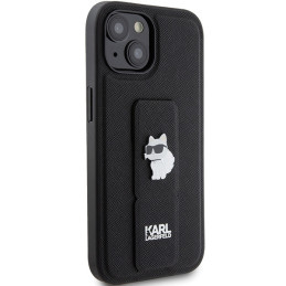 Karl Lagerfeld Gripstand Saffiano Choupette Pins dėklas, skirtas iPhone 15 Plus / 14 Plus - juodas