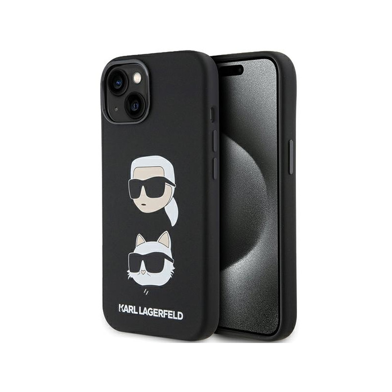 Karl Lagerfeld silikoninis Karl&Choupette galvos dėklas iPhone 15 Plus / 14 Plus - juodas