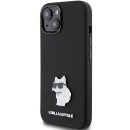 Karl Lagerfeld Silicone Choupette Metal Pin dėklas iPhone 15 Plus / 14 Plus - juodas