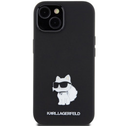 Karl Lagerfeld Silicone Choupette Metal Pin dėklas iPhone 15 Plus / 14 Plus - juodas