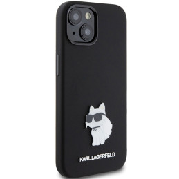 Karl Lagerfeld Silicone Choupette Metal Pin dėklas iPhone 15 Plus / 14 Plus - juodas