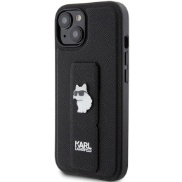 Karl Lagerfeld Gripstand Saffiano Choupette Pins dėklas iPhone 15 - juodas