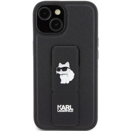 Karl Lagerfeld Gripstand Saffiano Choupette Pins dėklas iPhone 15 - juodas