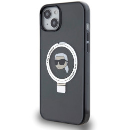 Karl Lagerfeld žiedinis stovas Karl Head MagSafe dėklas, skirtas iPhone 15 Plus / 14 Plus - juodas
