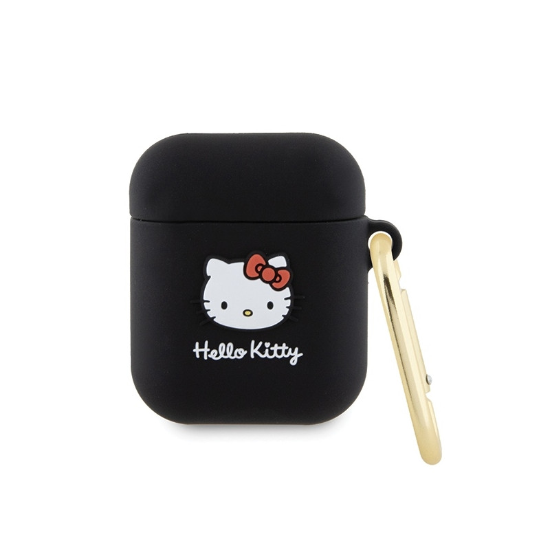 Hello Kitty Silicone 3D Kitty Head dėklas, skirtas AirPods 1/ 2 - juodas