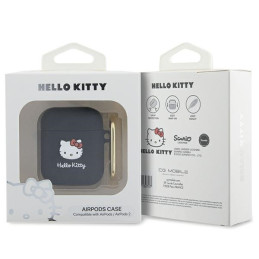 Hello Kitty Silicone 3D Kitty Head dėklas, skirtas AirPods 1/ 2 - juodas