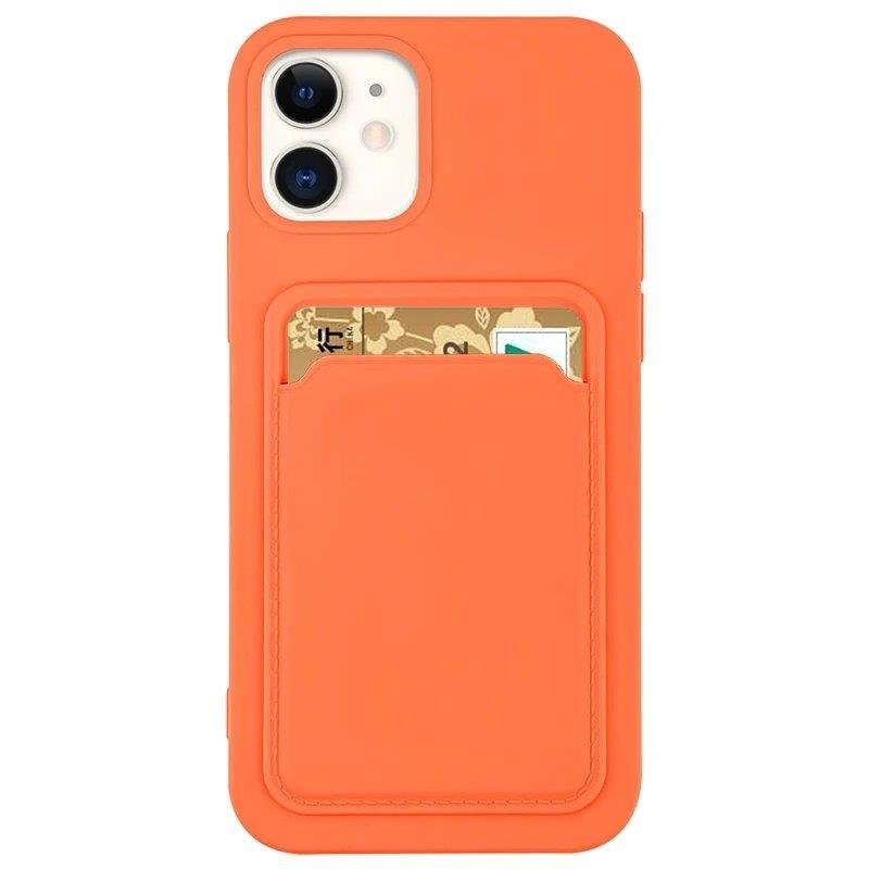 Kortelių dėklas, silikoninis piniginės dėklas su dokumentų kortelei skirta iPhone 13 mini, oranžinė