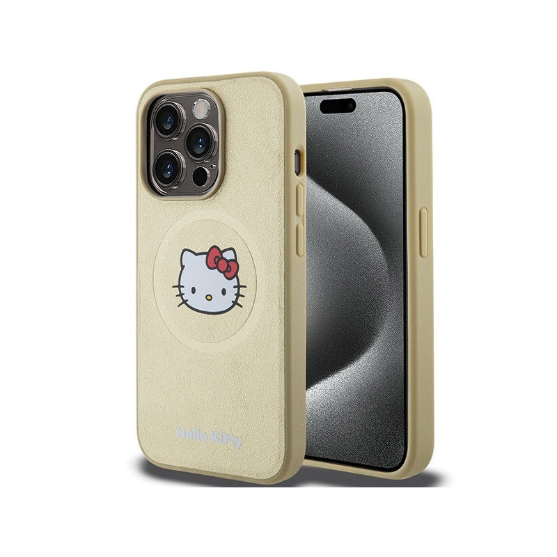Hello Kitty Leather Kitty Head MagSafe dėklas iPhone 14 Pro Max - auksinis