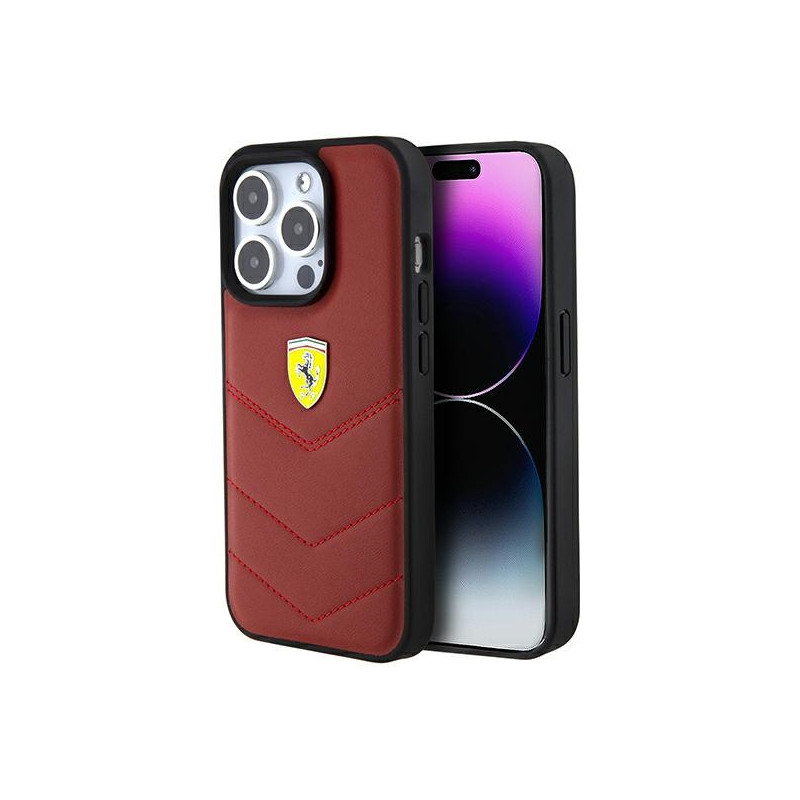 Ferrari Leather Stitched Lines dėklas, skirtas iPhone 15 Pro - raudonas